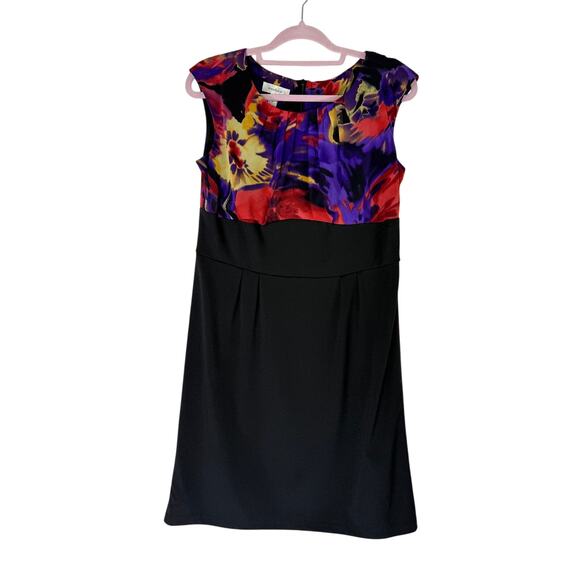 DressBarn Watercolor & Black Short Cap Sleeve To Knee Pencil Dress Size 12 - Picture 1 of 9